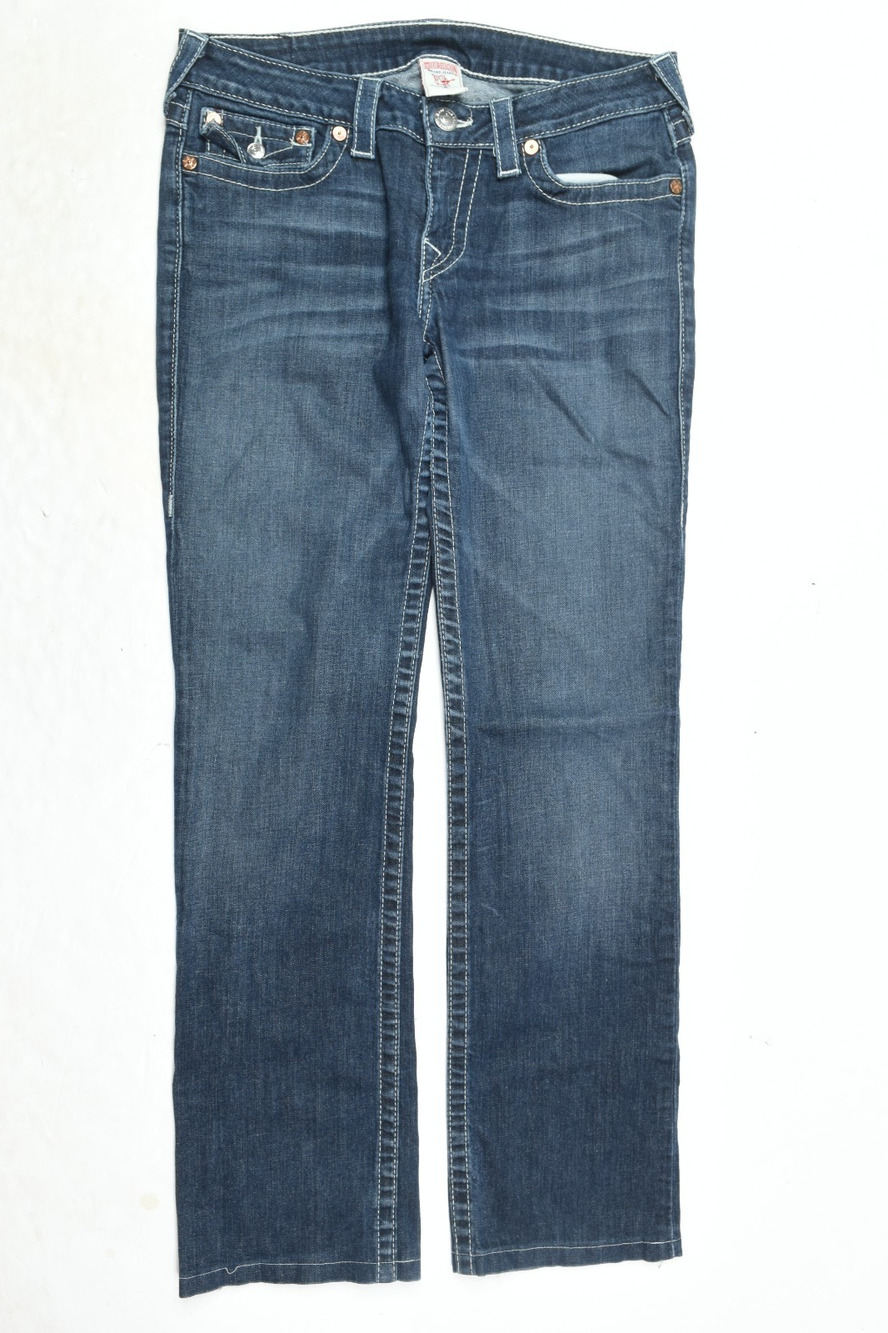 True Religion Jeans Womens 30 Blue Straight Leg Low Rise Slim Fit Cotton Denim